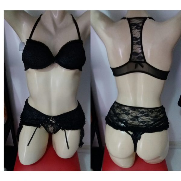 Kit lingerie com cinta liga - preto