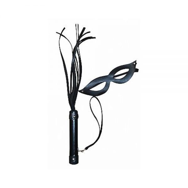 KIT CHICOTE LUXO TIRAS 30CM C/ MÁSCARA BRASIL FETICHE