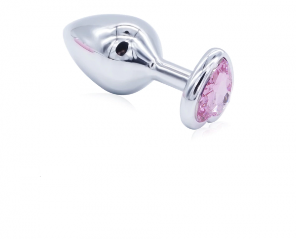 PLUG EM AÇO INOX COM JOIA EM FORMATO DE CORAÇÃO ROSA - P