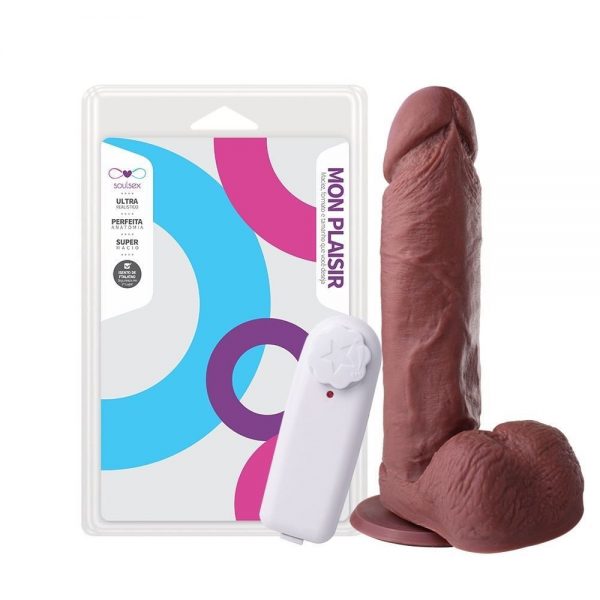 PRÓTESE VIBRADOR EXTERNO VENTOSA 19 X 4,5CM SOULSEX - MARROM