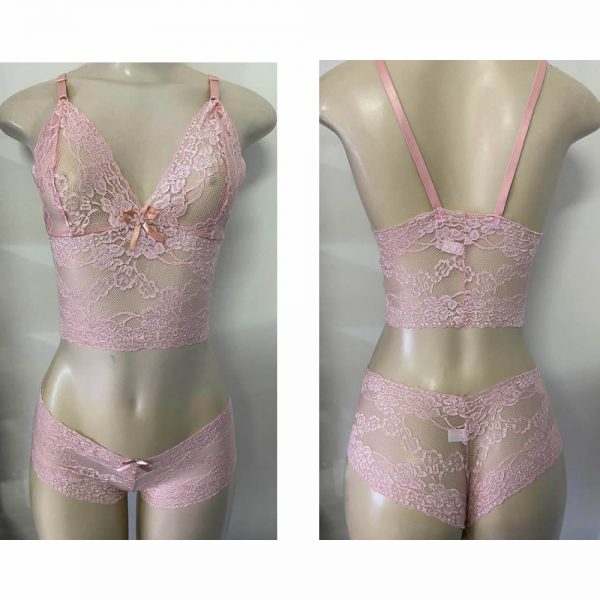 Conjunto Cropped Caleçon Renda Sem Bojo - Petit Rosê