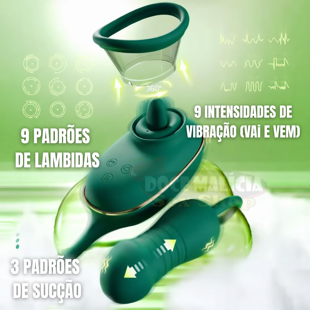 Estimulador Clitoriano Que Suga e Lambe Com Vai e Vem! O vibrador 3 em 1 recarregável USB. Potência máxima com 9 intensidades e é à prova d'água. Compre já!