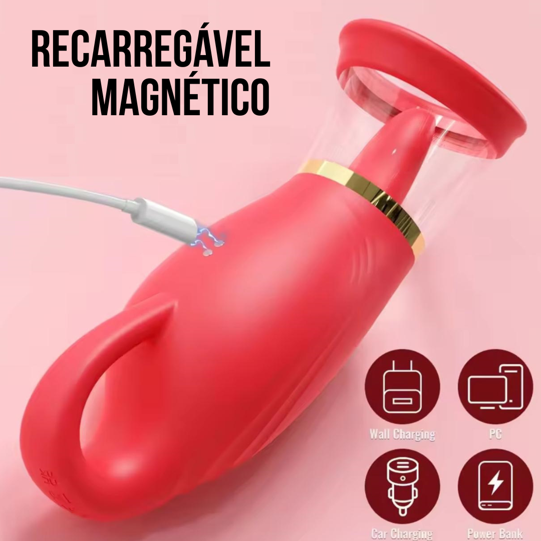Estimulador Clitoriano Vibratório Suga e Lambe Recarregável. Dupla ação (sucção + 5 vibrações), recarga USB e à prova d'água. Orgasmos intensos!