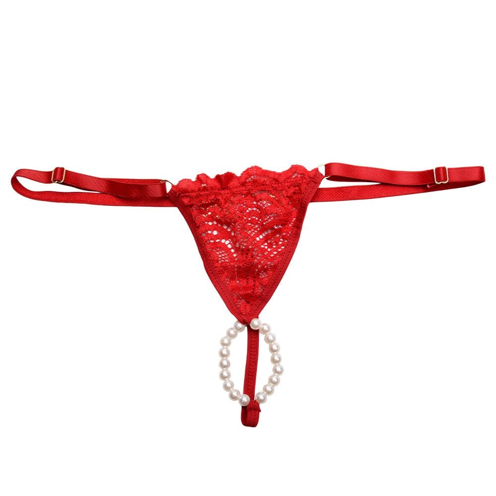 Fio Dental Tailandesa Com Regulador Tallyta: renda sensual, pérolas massageadoras e ajuste perfeito. Conforto e prazer em uma só peça.