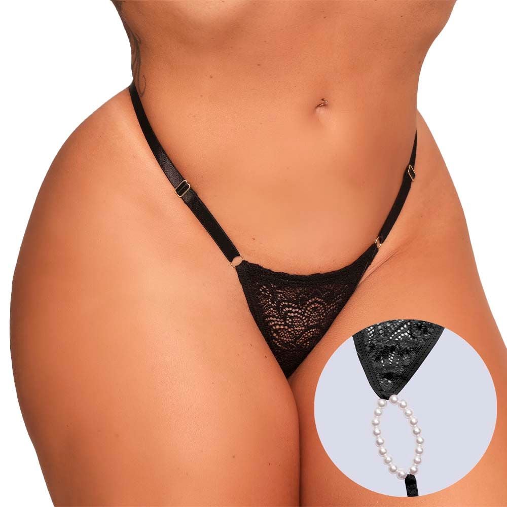 Fio Dental Tailandesa Com Regulador Tallyta: renda sensual, pérolas massageadoras e ajuste perfeito. Conforto e prazer em uma só peça.