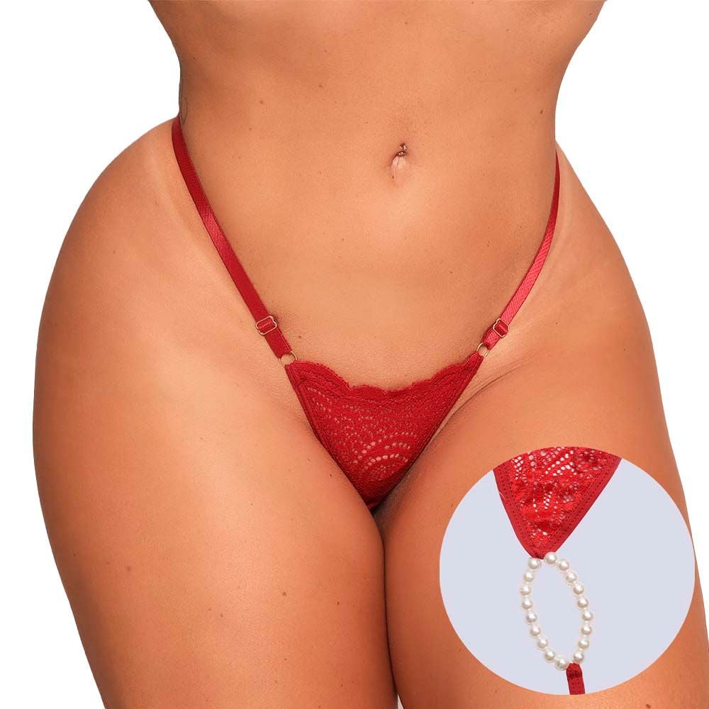 Fio Dental Tailandesa Com Regulador Tallyta: renda sensual, pérolas massageadoras e ajuste perfeito. Conforto e prazer em uma só peça.