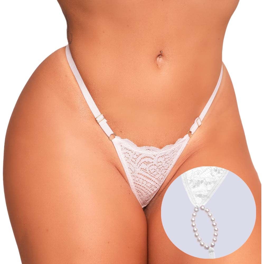 Fio Dental Tailandesa Com Regulador Tallyta: renda sensual, pérolas massageadoras e ajuste perfeito. Conforto e prazer em uma só peça.